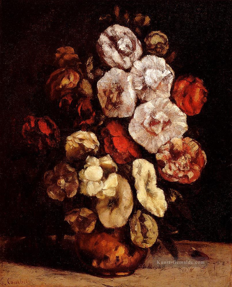 Stockmalven in einer kupfernen Schüssel Maler Gustave Courbet impressionistische Blumen Ölgemälde